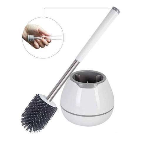 Toilet Brush and Holder Set, Silicone Bristles Bathroom Cleaning Bowl Brush Kit with Tweezers - White